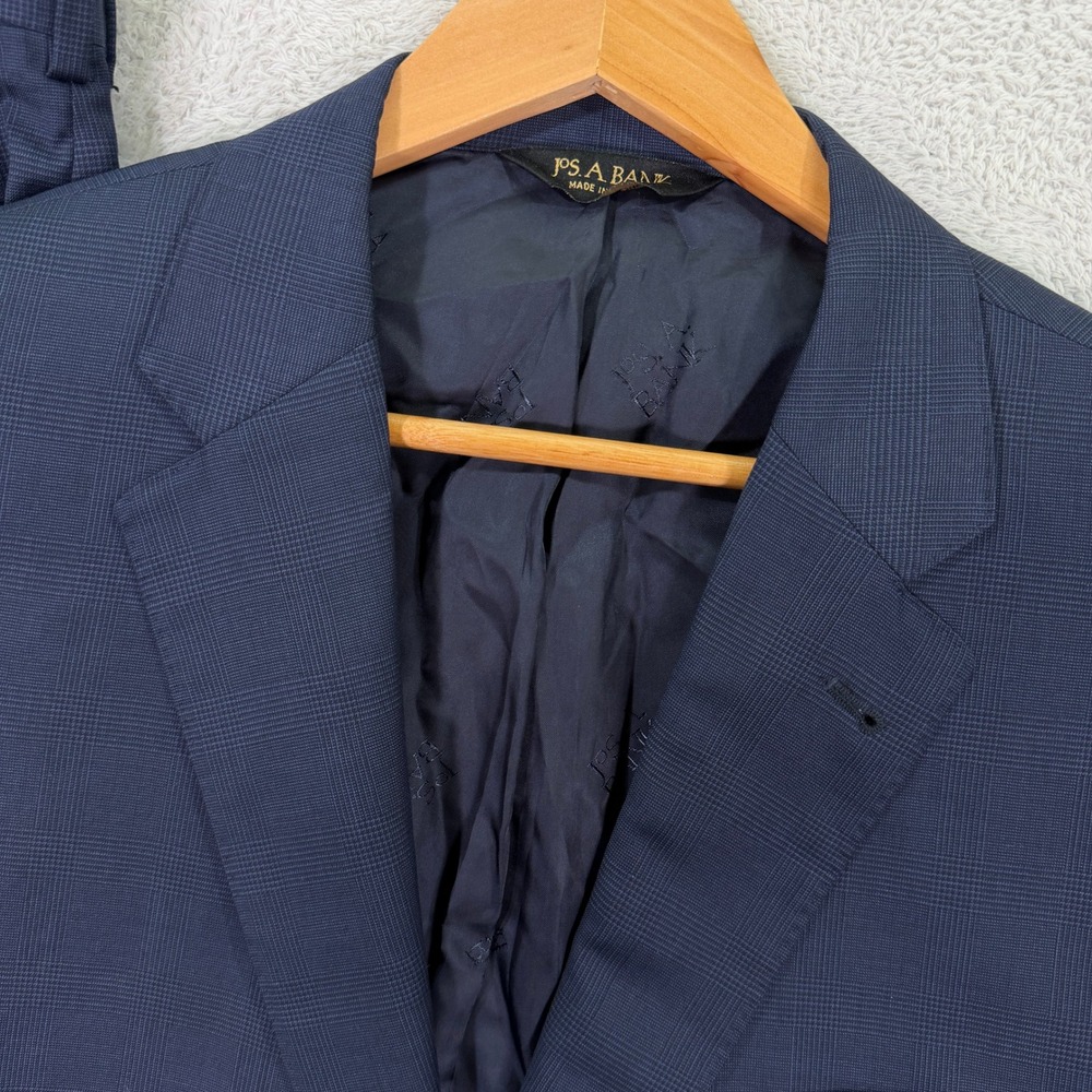 Jos A Bank Mens 44XL Tailored Fit Suit Signature Gold Navy Blue Wool Plaid 36x34 - Picture 2 of 16